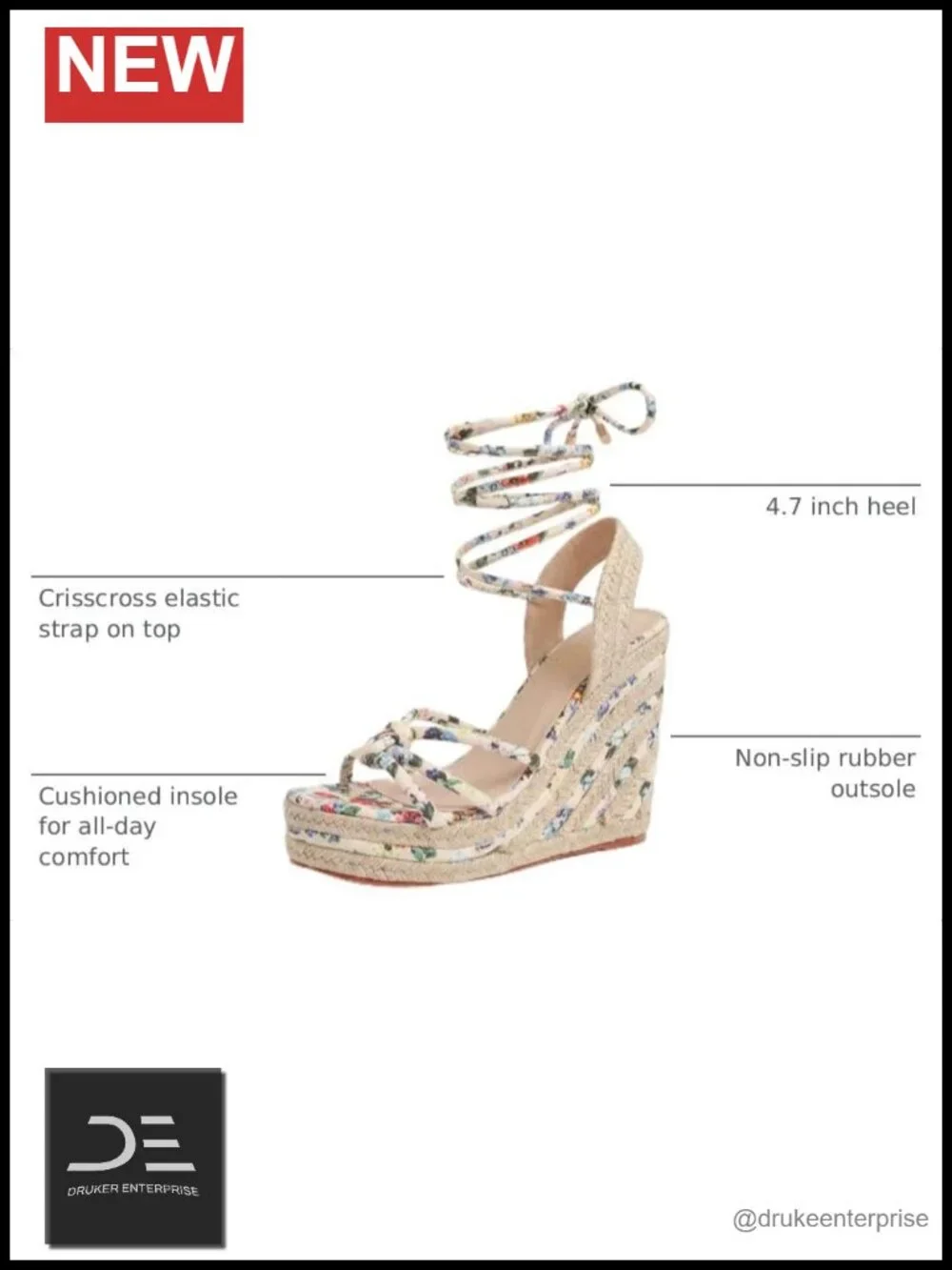 Women's Espadrille Wedge Sandals Flower Pattern Lace-up Crisscross Strap Open